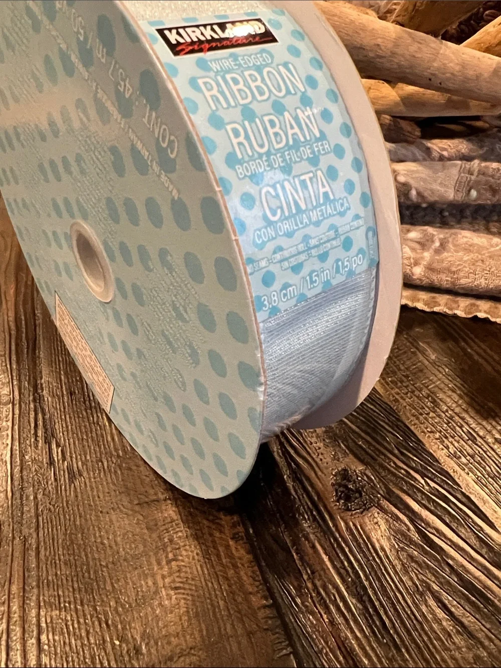 Kirkland Signature Pale Blue Wire-Edged Ribbon